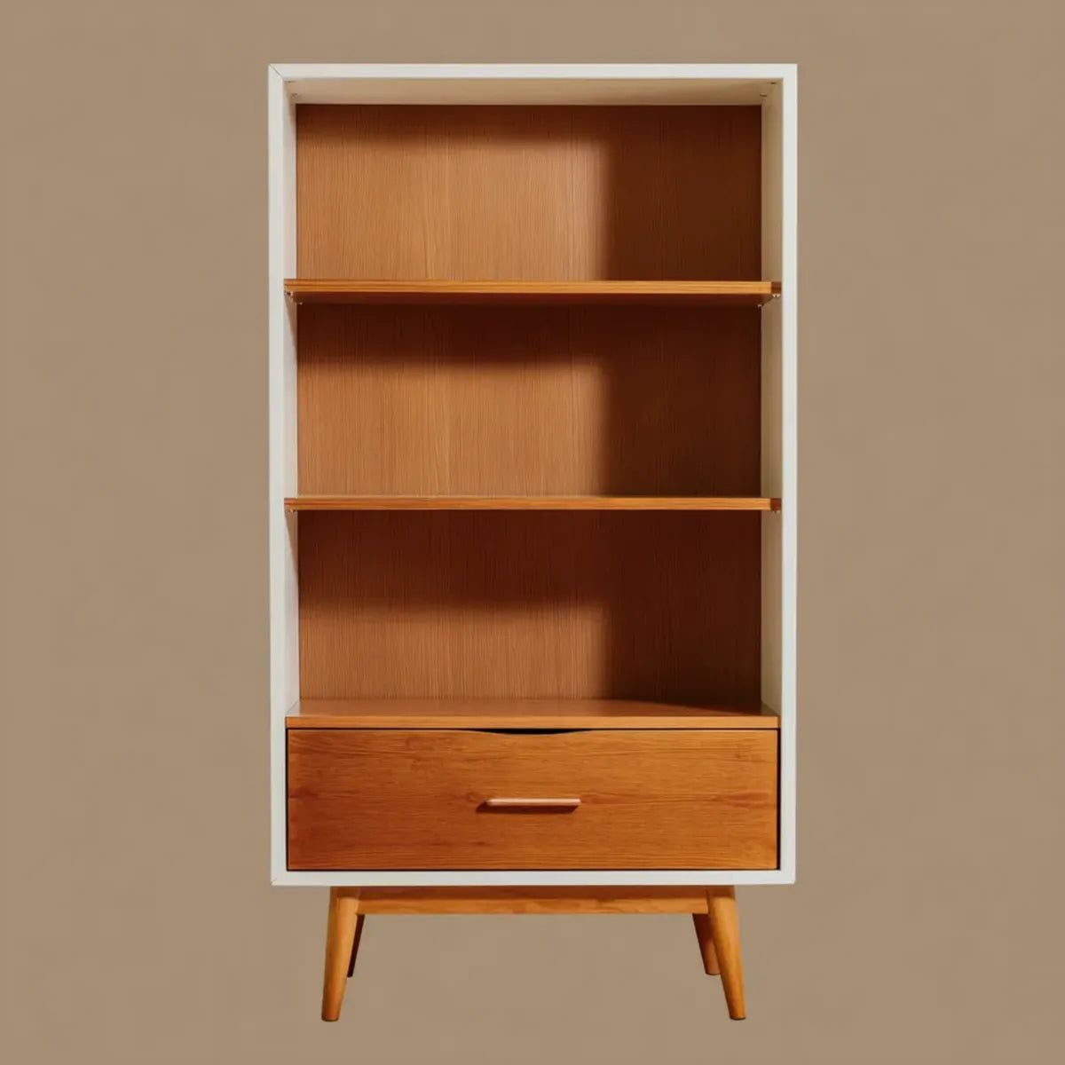 Regał, Prostokątna biblioteka 3 półka z białą szufladę i dębem 60 x 35 x 180 cm w panelach MDF