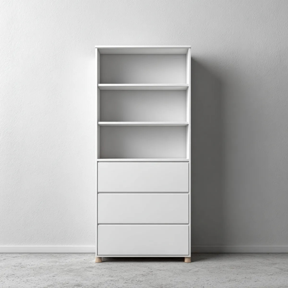 Regał, Łóżka z 3 półkami i 3 białą szufladą z prostokątnym MDF 60 x 30 x 180 cm