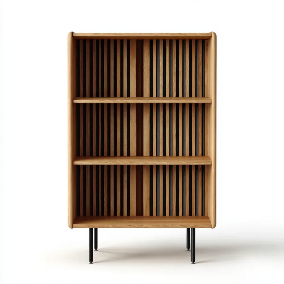 Regał, Prostokątna otwarta biblioteka z naturalnego dębu i stali czarnej 90 x 35 x 180 cm