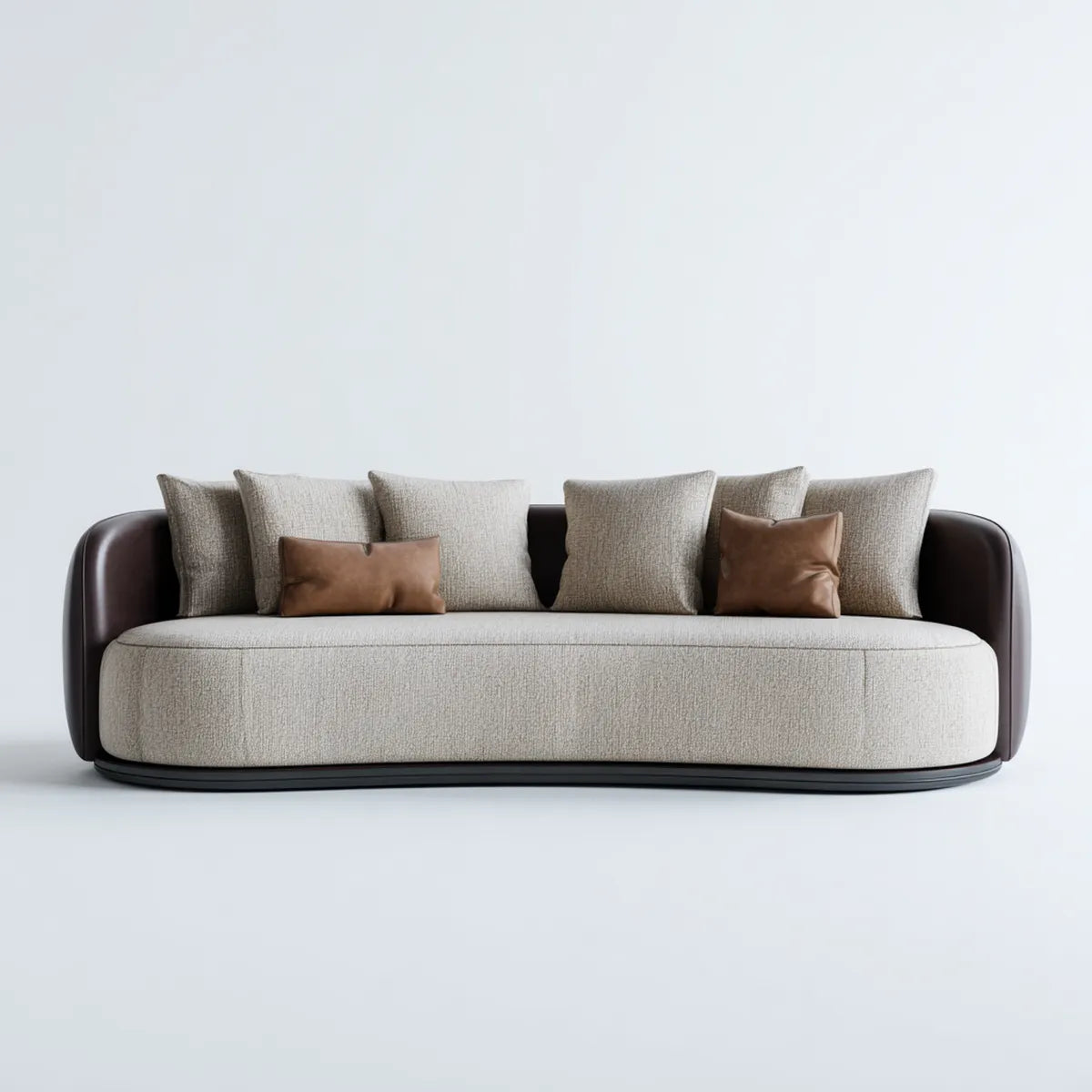 Sofa, 3-osobowa kanapa beżowy ciemnobrązowy 230 x 100 x 78 cm poliestrowy bookle PU sztucznej skóry zaokrąglony kształt