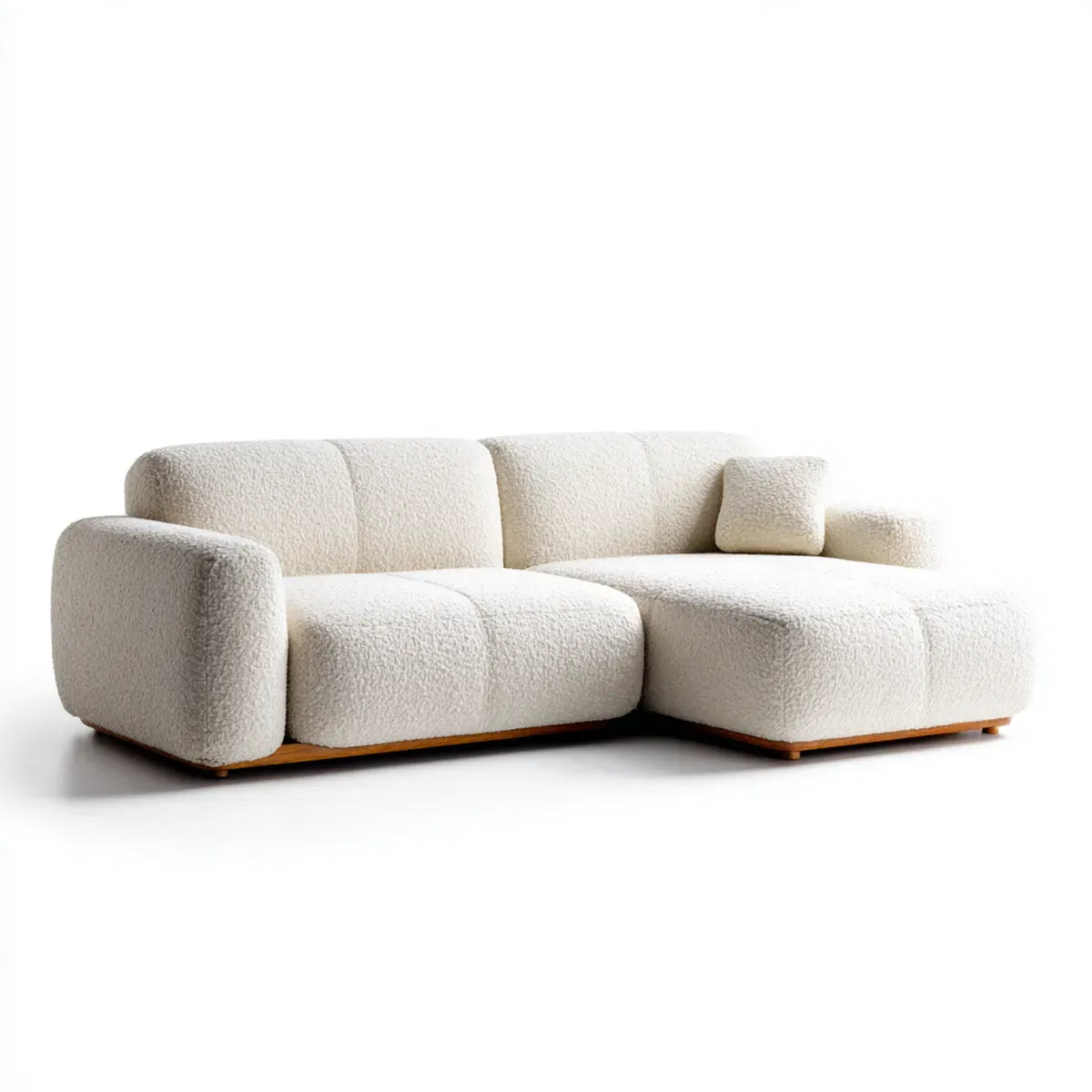 Sofa, Kanapa narożna 3 miejsca z kości słoniowej w bukle poliestrowym do 260 x 160 x 75 cm