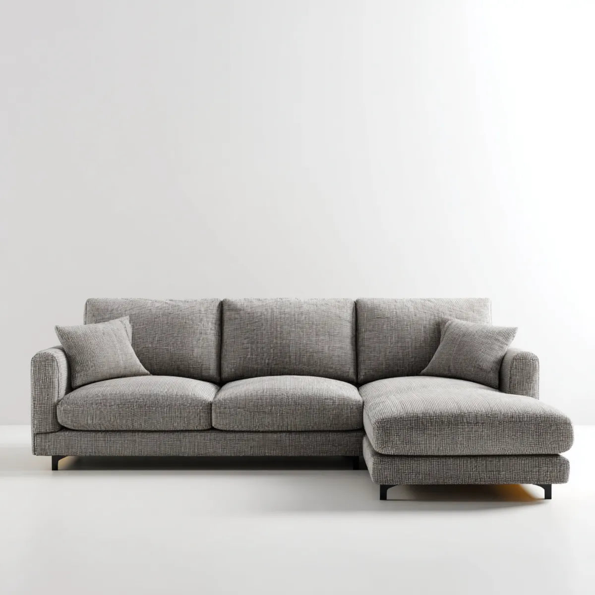 Sofa, Fotele z poliestru szarego z siedzeniem z prawej strony 260 x 160 x 85 cm