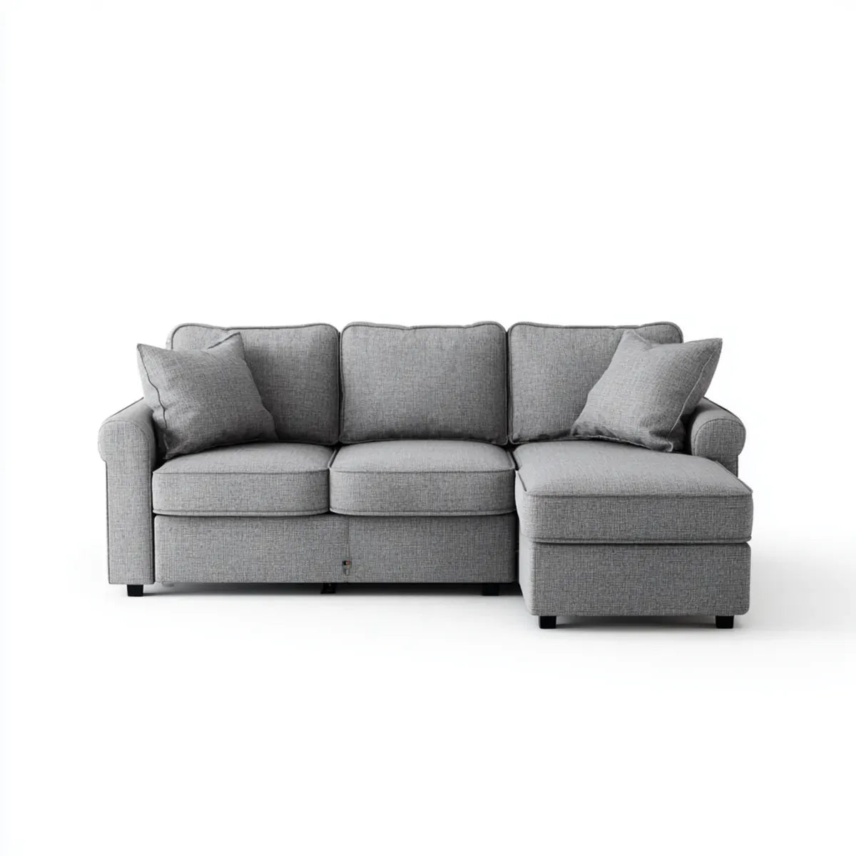Sofa, Kanapa narożna 3 fotele w szarym poliestrze z krzesełkiem z prawej strony 230 x 150 x 85 cm