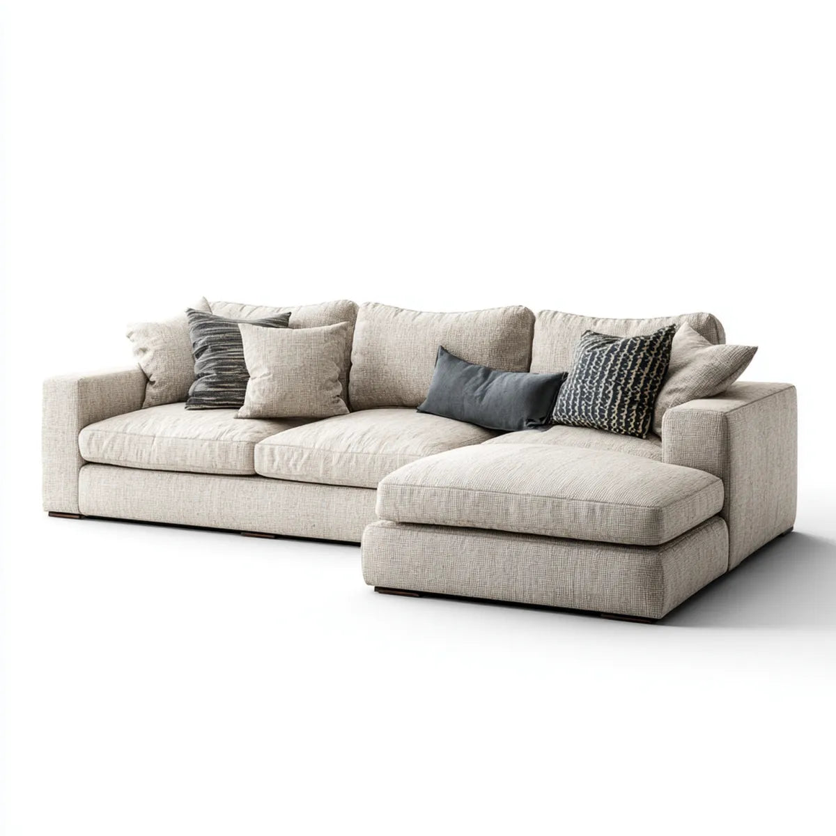Sofa, Kanapa narożna z krzesełkiem z prawej beżowej 290 x 170 cm w poliestrze 3 siedzenia