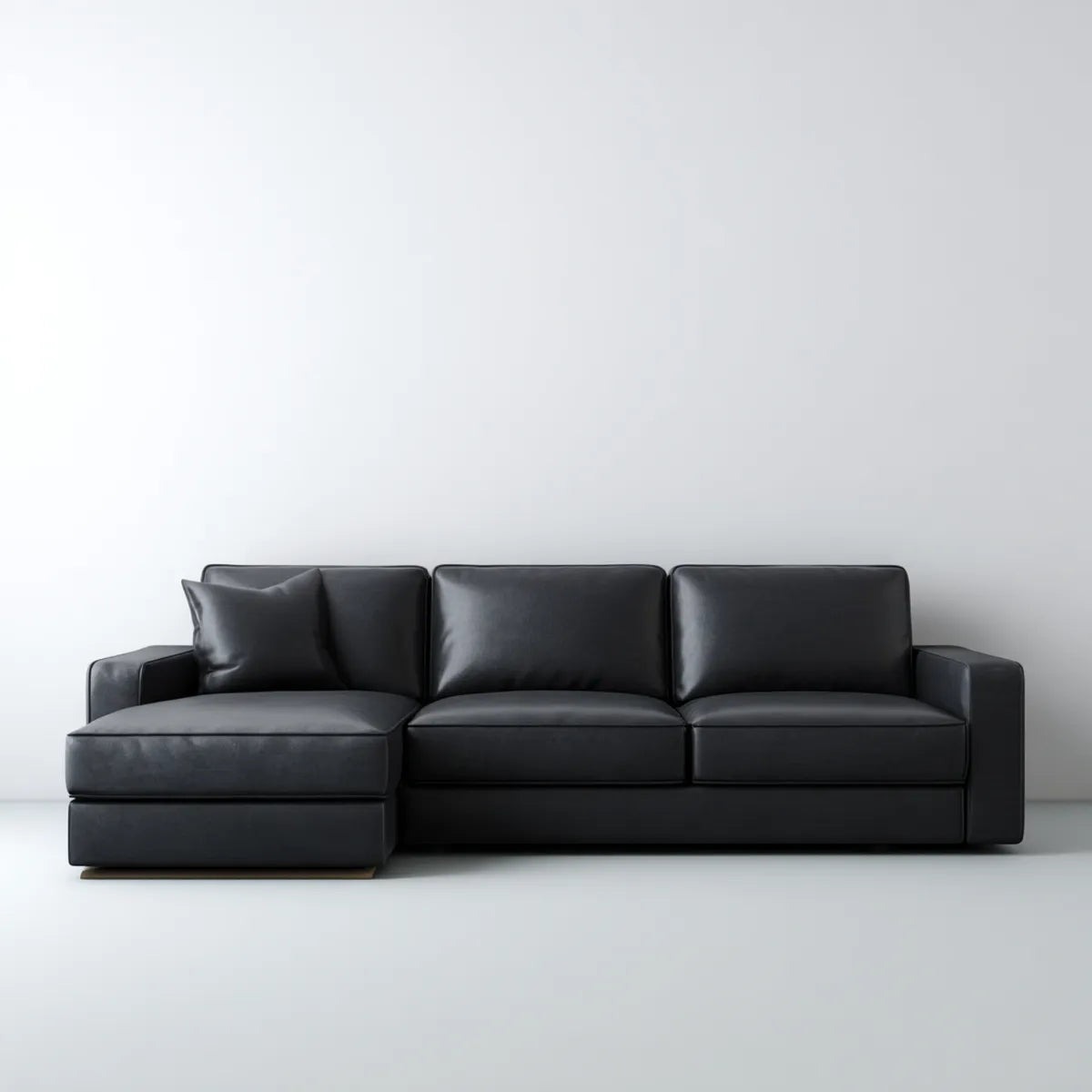 Sofa, Kanapa narożna 3 fotele z krzesełkiem na lewo czarny 250 x 155 x 85 cm syntetyczna skóra PU skórzana okładziny L kształt
