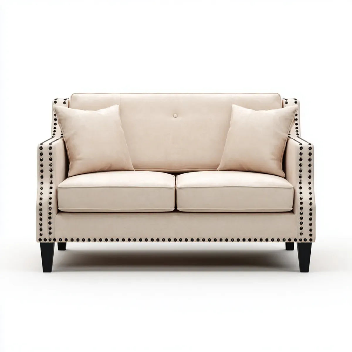 Sofa 2 beżowe fotele 145 x 84 x 86 cm w prostokątnym aksamicie poliestrowym