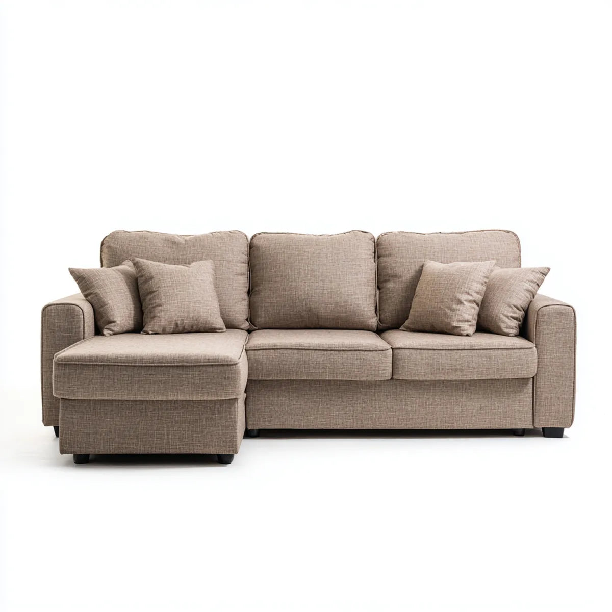 Sofa, Kanapa narożna 3 beżowe miejsca w poliestrze L z krzesełkiem z lewej strony 250 x 155 x 85 cm
