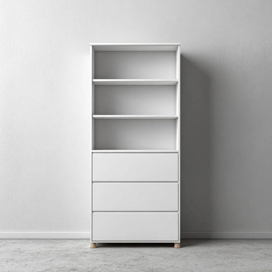 Regał, Łóżka z 3 półkami i 3 białą szufladą z prostokątnym MDF 60 x 30 x 180 cm