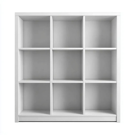 Regał, Biblioteka 9 szafek białych 120 x 30 x 120 cm w prostokątnych panelach MDF