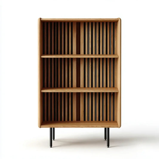 Regał, Prostokątna otwarta biblioteka z naturalnego dębu i stali czarnej 90 x 35 x 180 cm