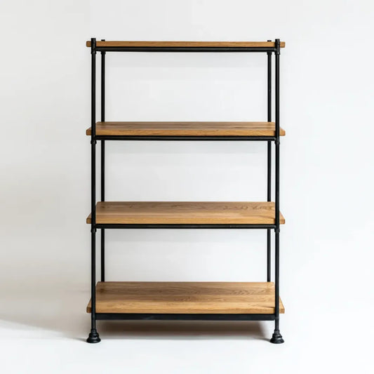 Regał, Półka magazynowa 4 poziomy brązowy i czarny 90 x 35 x 160 cm w stali i litego dębu prostokątnego