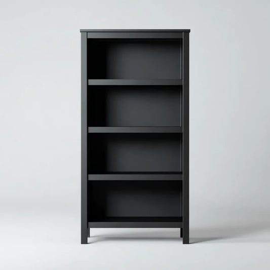 Regał, Łóżka na 4 czarne prostokątne półki 80 x 30 x 180 cm w panelach MDF