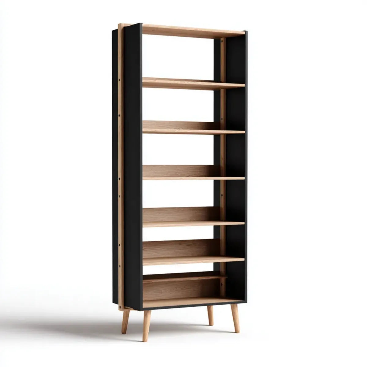 Regał, Łóżka na 6 czarnych i dębowych półek 80 x 30 x 180 cm w prostokątnym MDF
