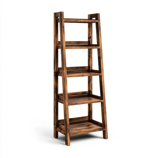 Regał, Półka z zakładką 4 poziomy brązowe lite drewno mango drzewo trapezoidalne kształt 60 x 40 x 180 cm