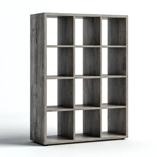 Regał, 12 przedziałów biblioteki szarego dębu 120 x 30 x 180 cm w prostokątnej płycie wiórowej