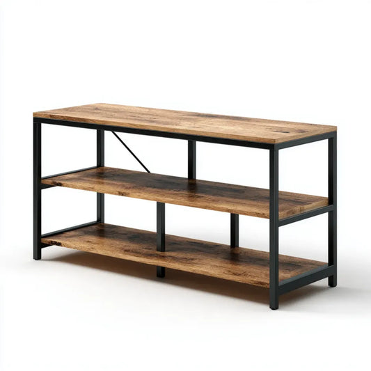Regał, Półka z książką 3 poziomy brązowy rustykalny czarny 120 x 40 x 90 cm MDF prostokątna stal