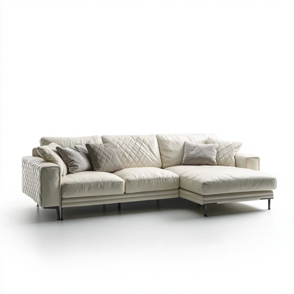 Sofa, Fotel narożny 4 fotele z krzesełkiem z łokciem w prawej kości słoniowej 280 x 170 x 88 cm w poliuretanie