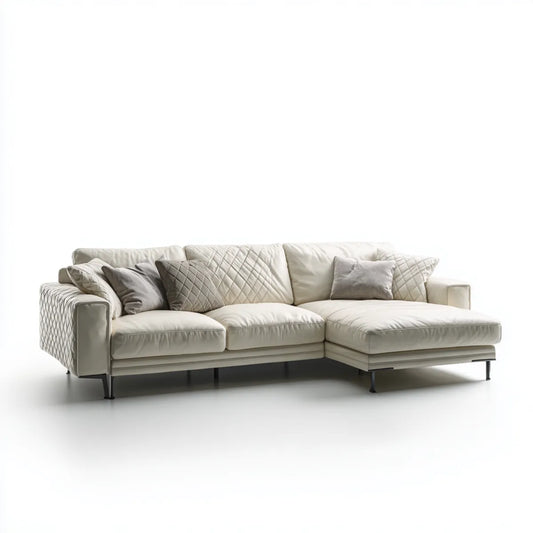Sofa, Fotel narożny 4 fotele z krzesełkiem z łokciem w prawej kości słoniowej 280 x 170 x 88 cm w poliuretanie