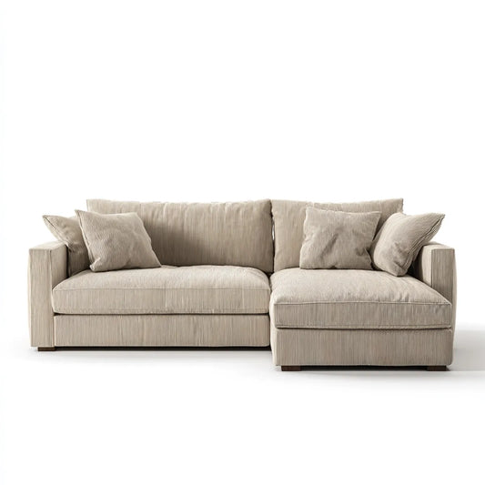 Sofa, Kanapa narożna z prawym beżowym aksamitem półwyspu 250 x 160 x 85 cm