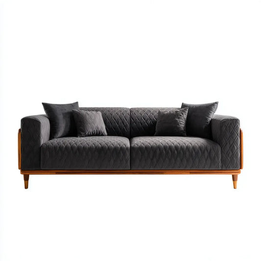 Sofa 3 fotele czarne 220 x 90 x 85 cm w prostokątnym aksamicie poliestrowym