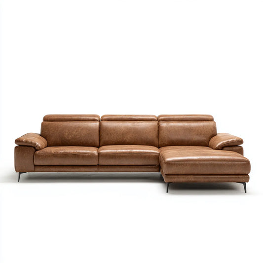 Sofa, Kanapa narożna 3 brązowe skórzane fotele PU 280 x 160 x 85 cm z krzesełkiem z prawej strony
