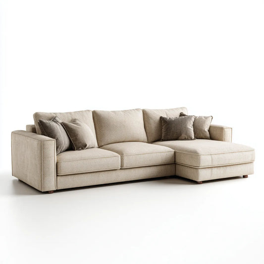 Sofa, Kanapa narożna 3 beżowe fotele z siedzeniem w prawej stronie 260 x 160 x 85 cm w kształcie poliestru L