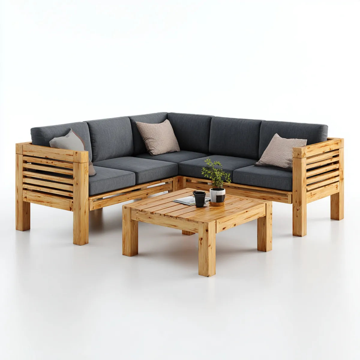 Sofa ogrodowa, Tarasy Loungeset kształt litery L antracyt naturalne drewno 220 x 220 x 75 cm od szczęki z litej tabeli kawy