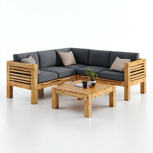 Sofa ogrodowa, Tarasy Loungeset kształt litery L antracyt naturalne drewno 220 x 220 x 75 cm od szczęki z litej tabeli kawy