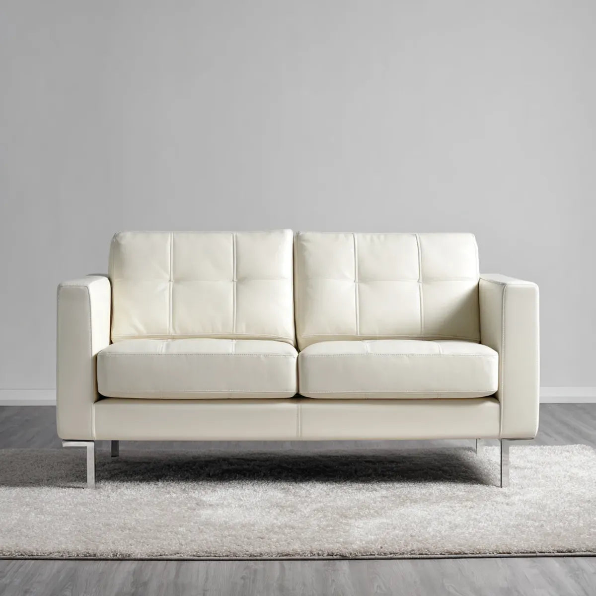 Sofa 2 białe siedzenia 150 x 85 x 86 cm w prostokątnej skórze PU