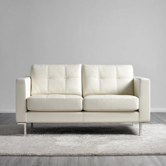 Sofa 2 białe siedzenia 150 x 85 x 86 cm w prostokątnej skórze PU