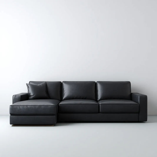 Sofa, Kanapa narożna 3 fotele z krzesełkiem na lewo czarny 250 x 155 x 85 cm syntetyczna skóra PU skórzana okładziny L kształt