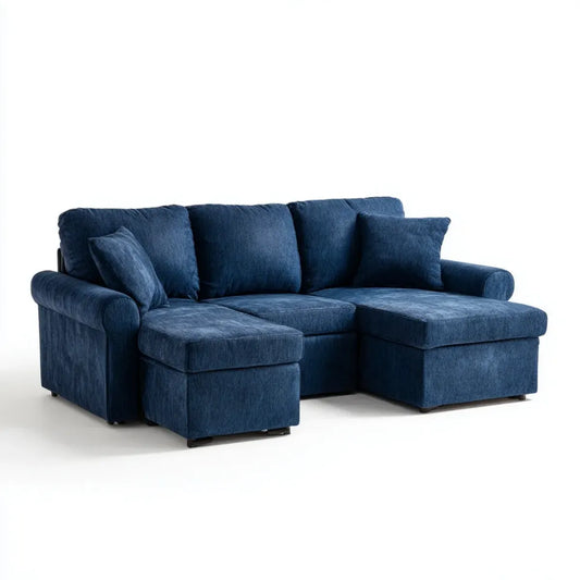 Sofa, 3-kanapa fotela ciemnoniebieski 230 x 100 x 88 cm poliester inclusive prostokątna