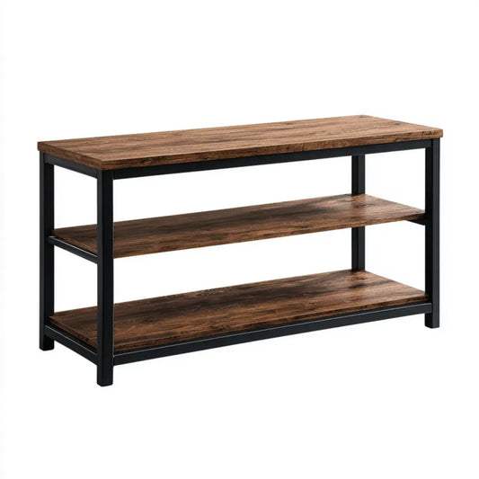 Regał, Półka magazynowa 3 poziomy brązowy rustykalny i czarny 100 x 30 x 75 cm w elemencie i prostokątnej stali