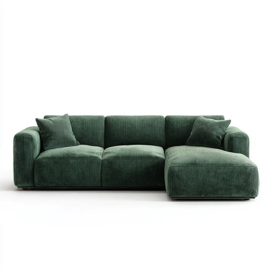 Sofa, Kącik sofa 3 miejsca zielony aksamit drewna na koszt poliestru 260 x 160 x 85 cm