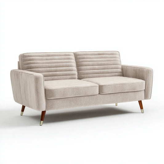 Sofa 2 beżowy aksamit prostokątna poliestrowy aksamit siedzenia 160 x 85 x 84 cm