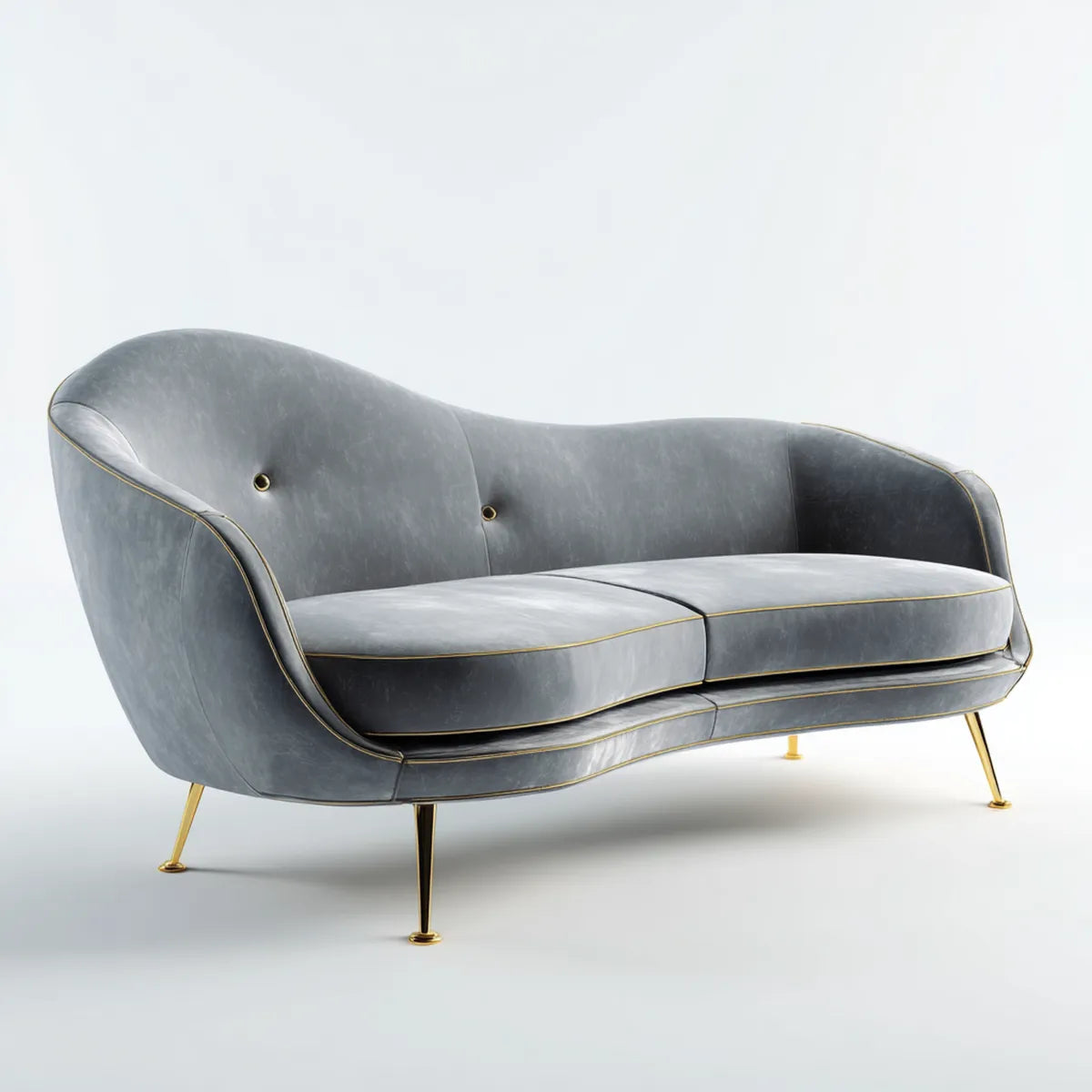Sofa 2 fotele PU szary skórzany ze złotymi nogami 180 x 85 x 78 cm