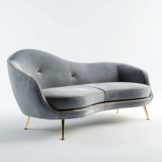 Sofa 2 fotele PU szary skórzany ze złotymi nogami 180 x 85 x 78 cm