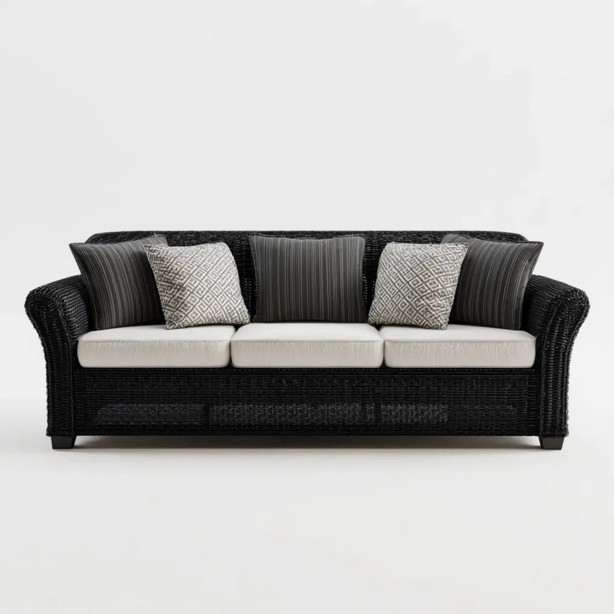 Sofa ogrodowa, Taras sofa 3-fotelik Czarna krem 210 x 85 x 90 cm PE rattan prostokątna