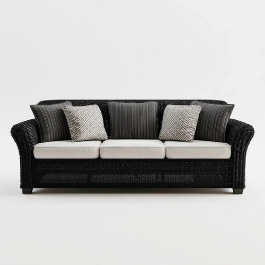 Sofa ogrodowa, Taras sofa 3-fotelik Czarna krem 210 x 85 x 90 cm PE rattan prostokątna