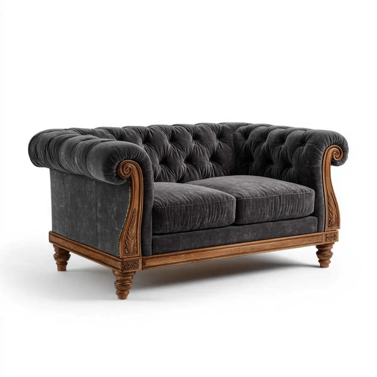 Sofa 2 miejsca Chesterfield ciemnoszary 180 x 95 x 78 cm aksamit prostokątna poliester