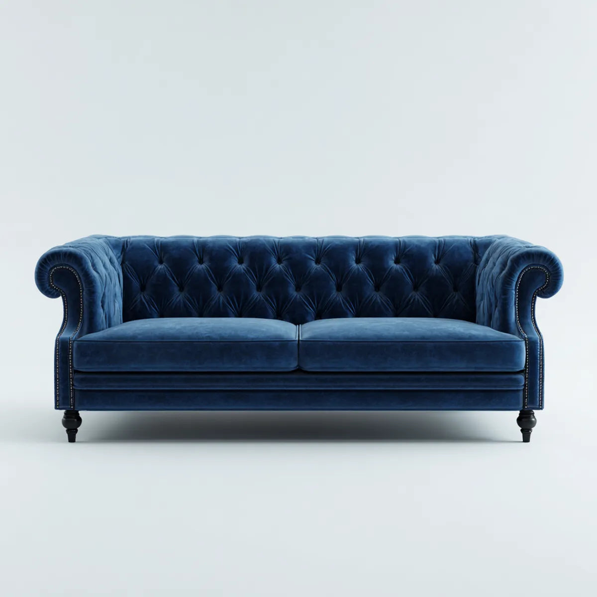 Sofa, Chesterfield sofa 2 niebieskie miejsca w prostokątnym poliestrowym aksamicie 180 x 90 x 78 cm