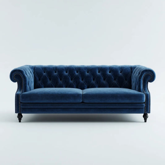 Sofa, Chesterfield sofa 2 niebieskie miejsca w prostokątnym poliestrowym aksamicie 180 x 90 x 78 cm