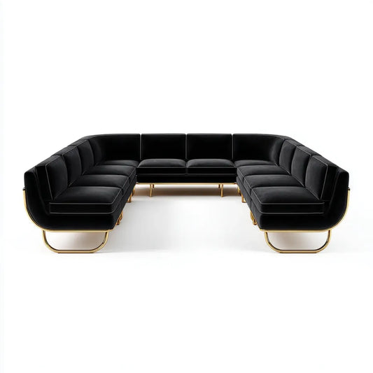 Sofa, Modułowa kanapa skórzana z aluminiowym 9-fotelikiem o wymiarach 360 x 210 x 75 cm ze stalową ramą