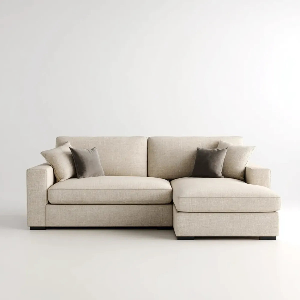Sofa, Kanapa narożna z szewcem z prawym beżowym 240 x 160 cm w kształcie poliestru L