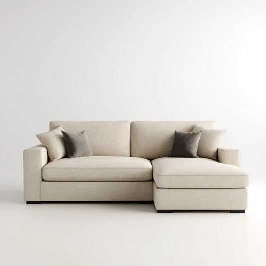 Sofa, Kanapa narożna z szewcem z prawym beżowym 240 x 160 cm w kształcie poliestru L
