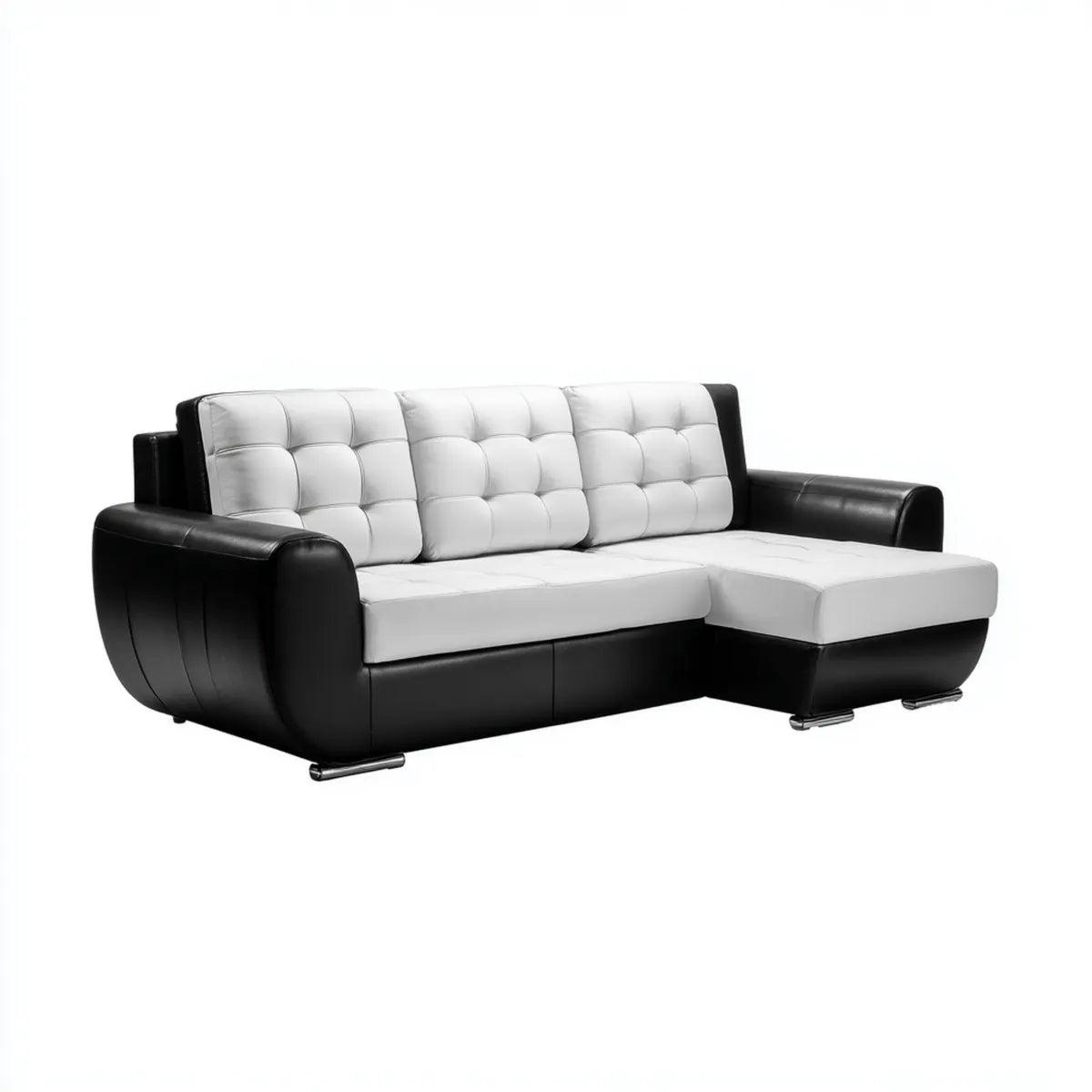 Sofa, Kanapa narożna z krzesełkiem na prawym czarnym i białym 260 x 160 cm w skórze PU z L