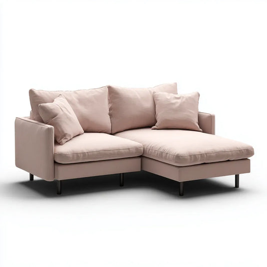 Sofa, Kanapa narożna z krzesełkiem z różowym proszkiem 220 x 145 x 85 cm w poliestrze L