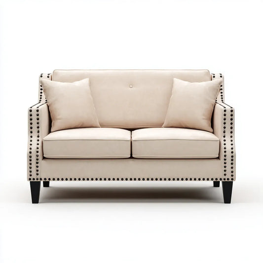 Sofa 2 beżowe fotele 145 x 84 x 86 cm w prostokątnym aksamicie poliestrowym