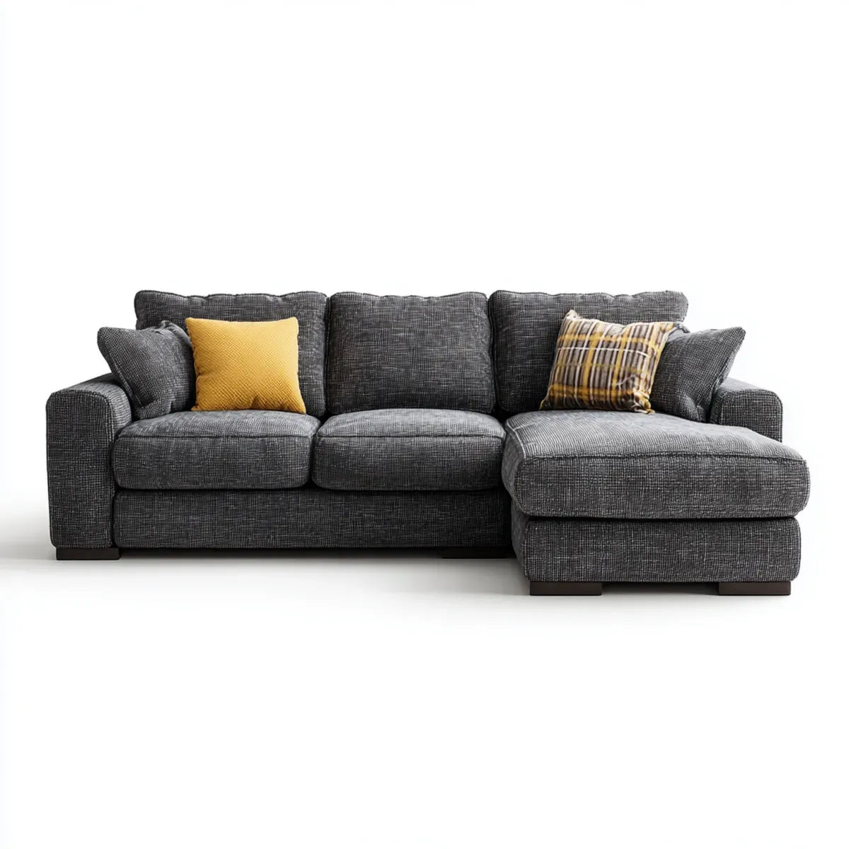 Sofa, Kanapa narożna 3 miejsca ciemnoszary 250 x 160 x 90 cm w poliestrze z prawym półwyspem
